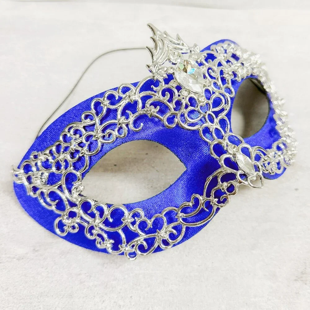 2 in 1 blue mask, Masquerade party wedding, silver masquerade mask, Party mask